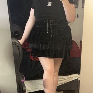 Dolls Kill Black and White Bubble Mini Skirt with Ruffled Tie Front